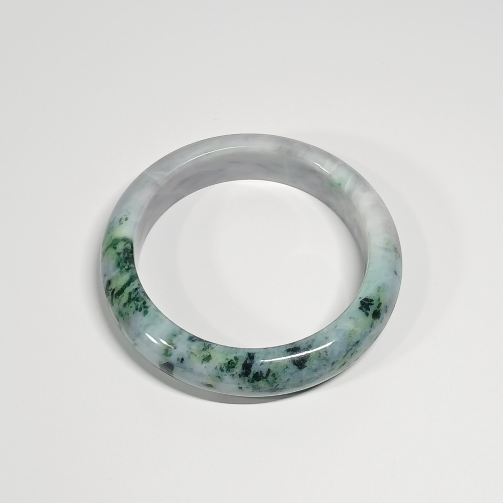 Green & Grey-White Jadeite Bangle 67mm Inner Jade 110g